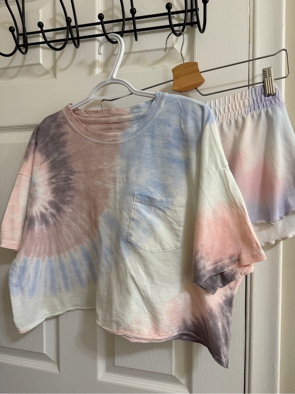 American Eagle Outfitters Pastel Tie-Dye Tee & Shorts Set - Pink Blue Cream